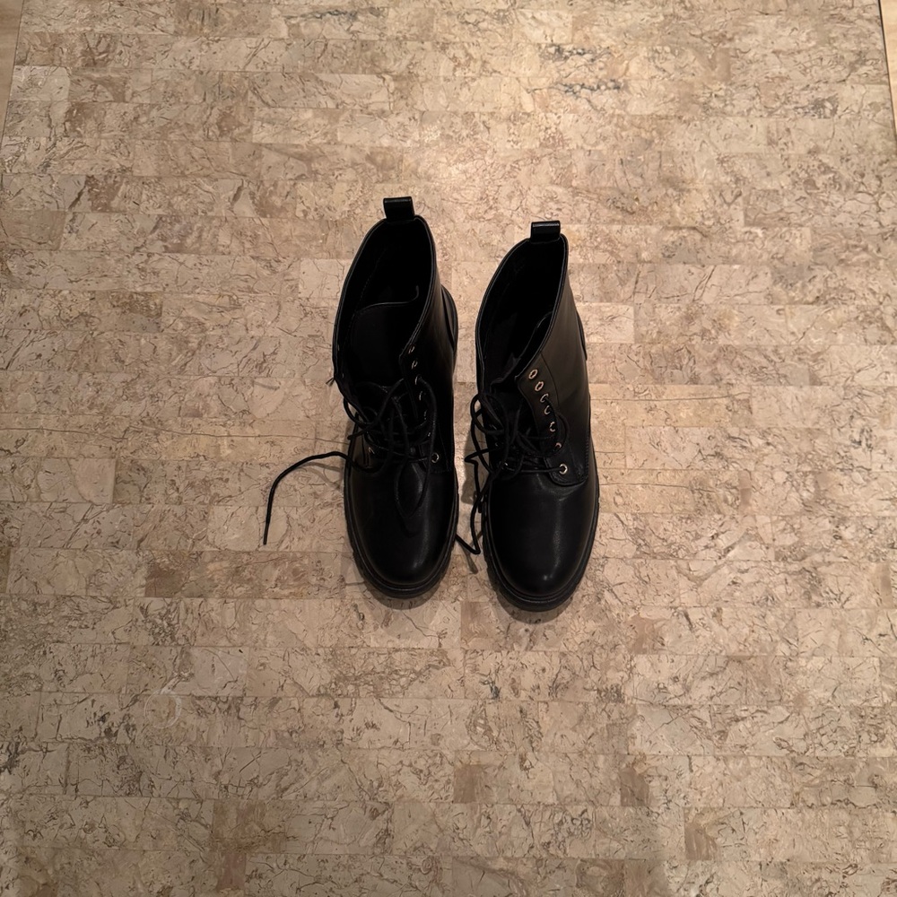 Black Textured Ankle Booties with Rounded Toe